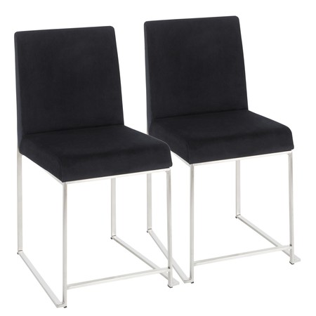 LUMISOURCE High Back Fuji Dining Chair in Stainless Steel and Black Velvet, PK 2 DC-HBFUJI SSVBK2